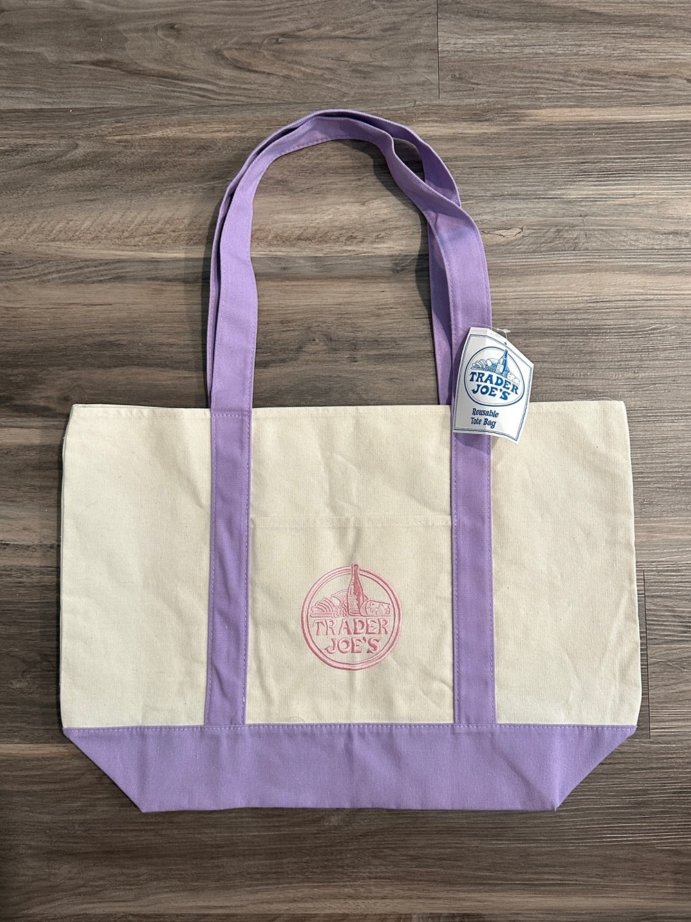 Trader Joe’s Cream and Lavender Large Canvas Tote Bag